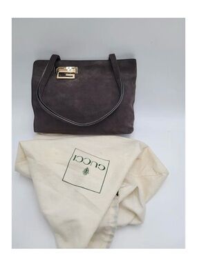 GUCCI G Square Tote Suede Shoulder Bag | Dark Brown with Gold Hardware
